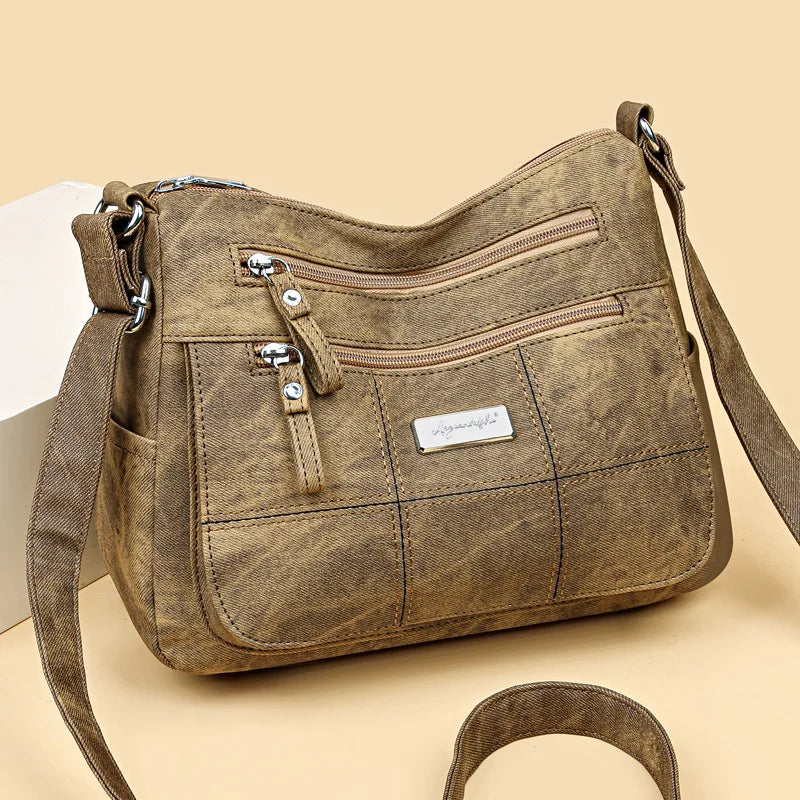 Crossbody Messenger Bag – Vintage Multi-Pocket Shoulder Bag for Women