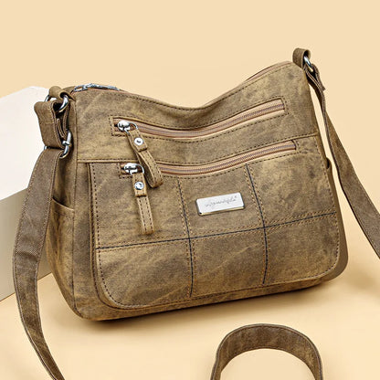 Crossbody Messenger Bag – Vintage Multi-Pocket Shoulder Bag for Women