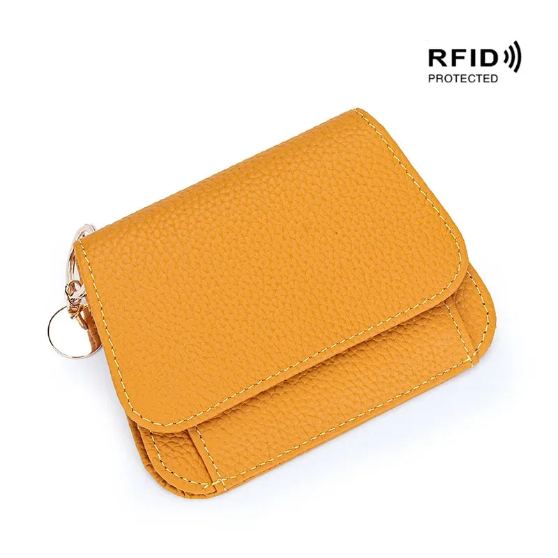 Women S Purse Leather Short Cowhide Rfid Multi-Card Bag Zipper Premium Coin