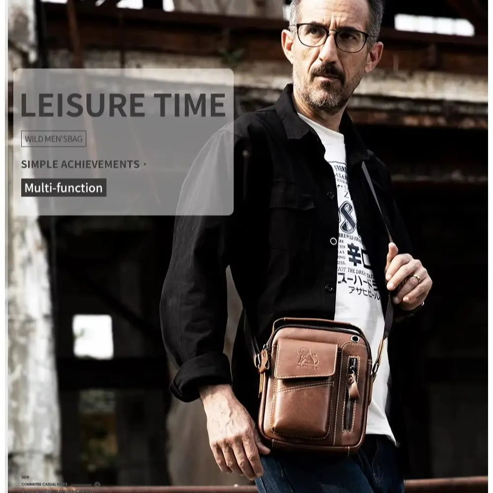 Sporty Durable Hand-Held Crossbody Bag Top Layer Cowhide