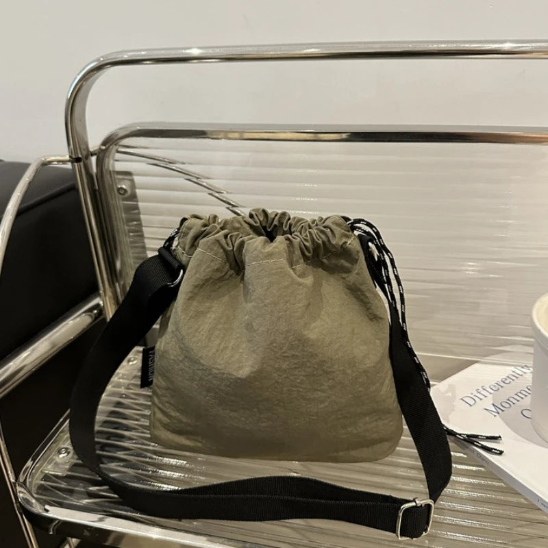 Nylon Drawstring Crossbody Bucket Bag for Women