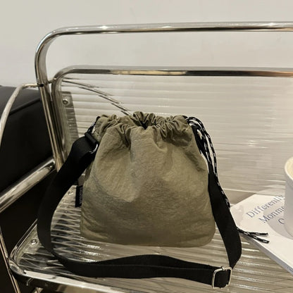 Nylon Drawstring Crossbody Bucket Bag for Women