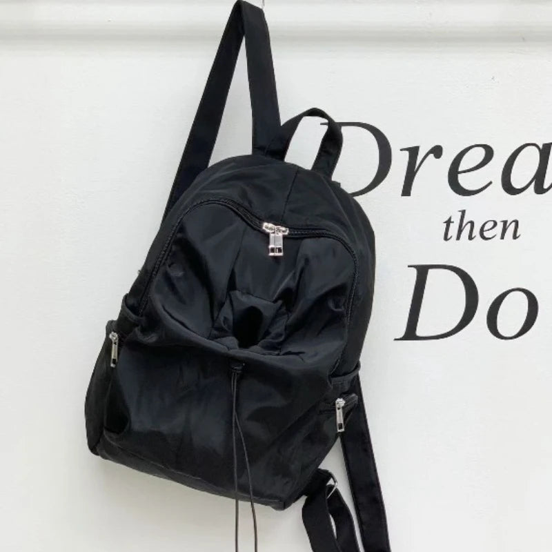 Casual Nylon Backpack with Multiple Zipper Pockets