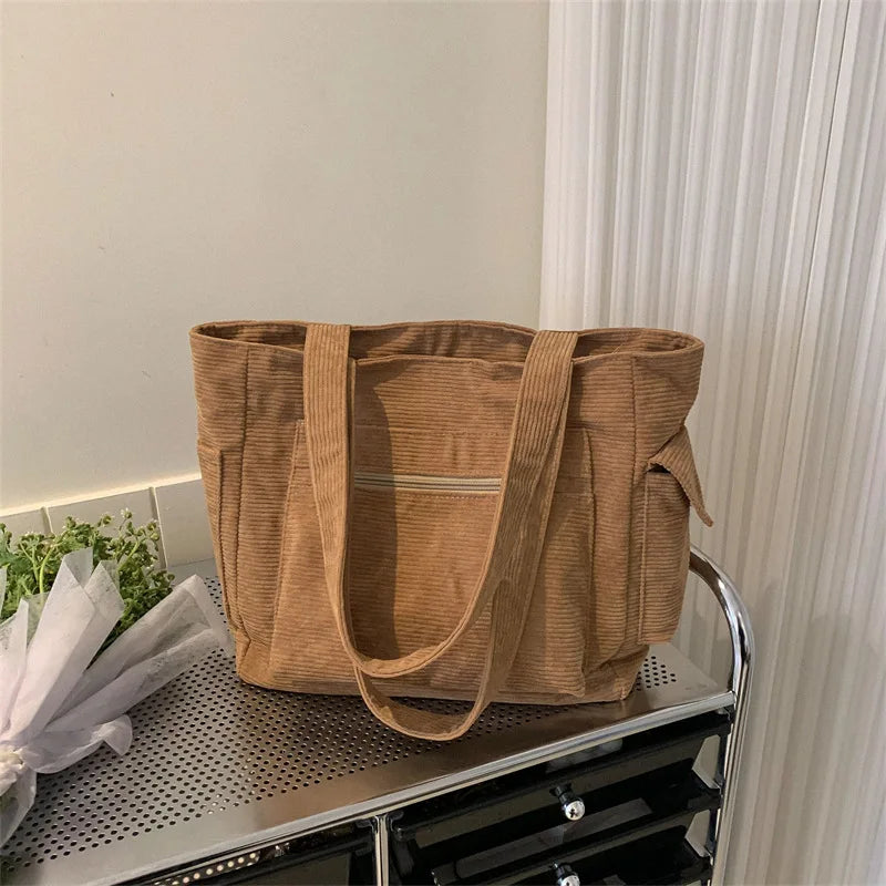 Corduroy Tote Bag – Large Capacity Women's Shoulder Bag