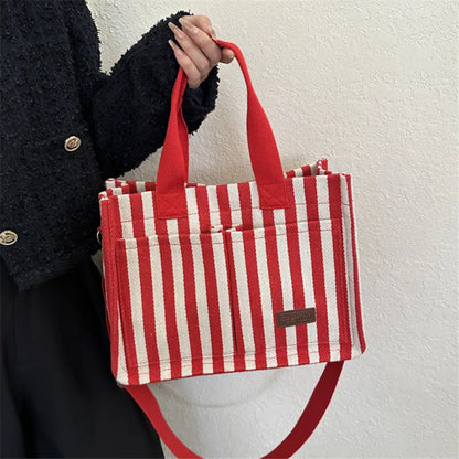 Large Capacity Women S Shoulder Bag Cool Street Handbag Trendy Striped Canvas Crossbody Bag