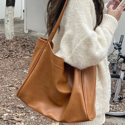 Large-Capacity Women S Casual Soft Leather Crossbody Commuter Single-Shoulder Bag Tote - Soft