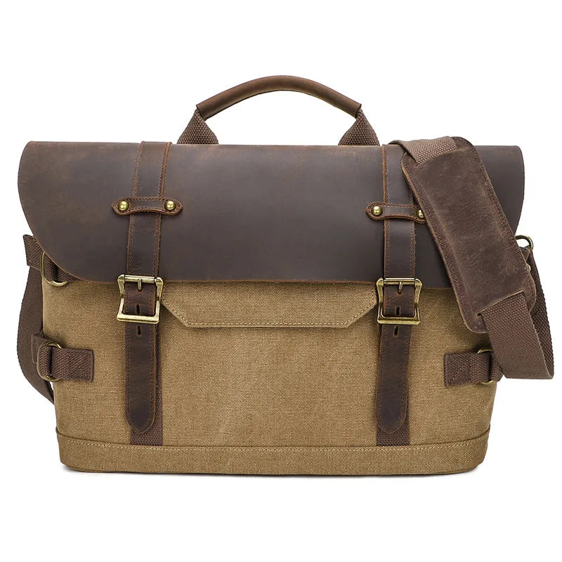 Men S Women Casual Canvas Crazy Horse Leather Spliced Large-Capacity Waterproof Travel