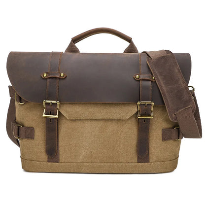 Men S Women Casual Canvas Crazy Horse Leather Spliced Large-Capacity Waterproof Travel