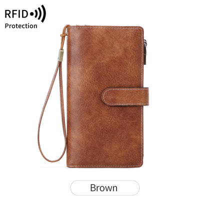 Rfid Anti-Theft Brush Women S Wallet Multi-Functional Three-Fold Long
