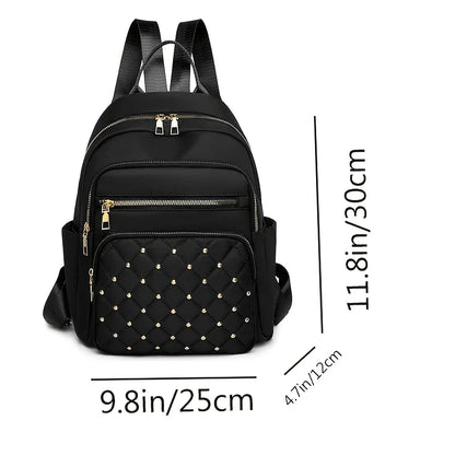 Rivet Quilted Nylon Backpack – Anti-Theft Multi-Pocket Travel Daypack for Women