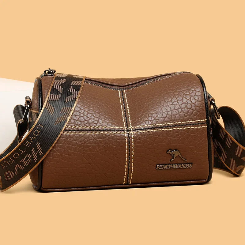 Solid Color Soft Leather Pillow Shaped Cross Body Bags Woman Versatile Messenger Bag Adjustable Wide