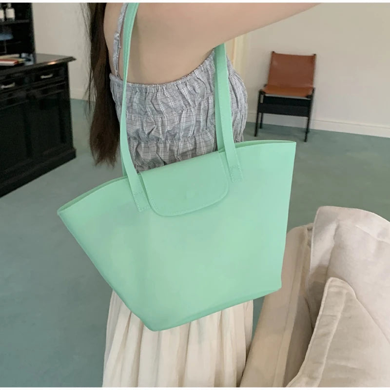 Summer Transparent Jelly Shoulder Bag Trendy Niche Macaron-Colored Handbag Simple Commuter Tote