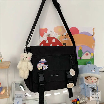 Harajuku Canvas Messenger Bag – Cute Badge Crossbody