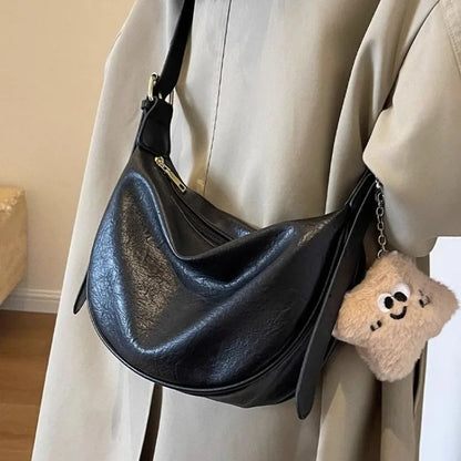 Faux Leather Crescent Crossbody Bag – Women's Casual Shoulder Bag
