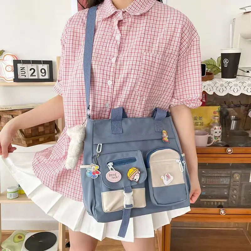 Kawaii Canvas Crossbody Bag – Japanese Style Shoulder Bag for Women & Students