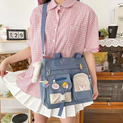 Kawaii Canvas Crossbody Bag – Japanese Style Shoulder Bag for Women & Students