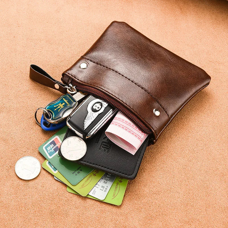 Change Purse Men Short Thin Solid Color Pu Mini Zipper Card Coin