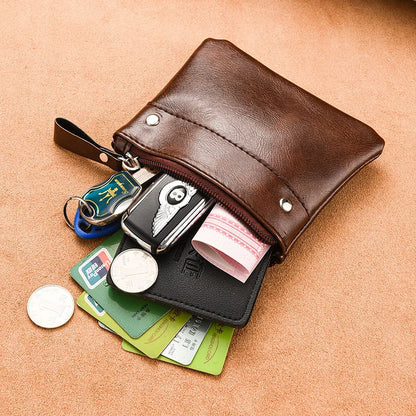 Change Purse Men Short Thin Solid Color Pu Mini Zipper Card Coin