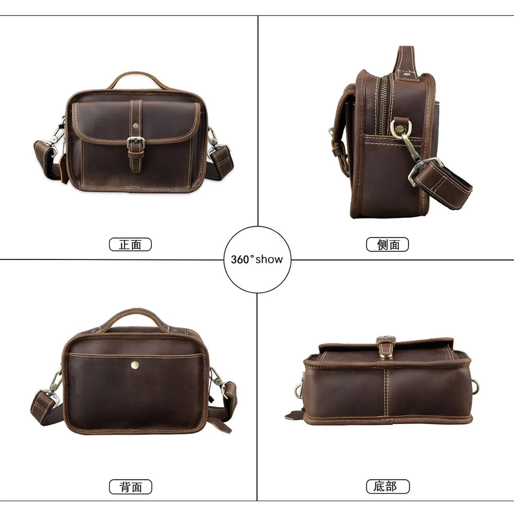 Genuine Leather Men S Crossbody Top Layer Cowhide Messenger Bag Square Retro Hand-Held
