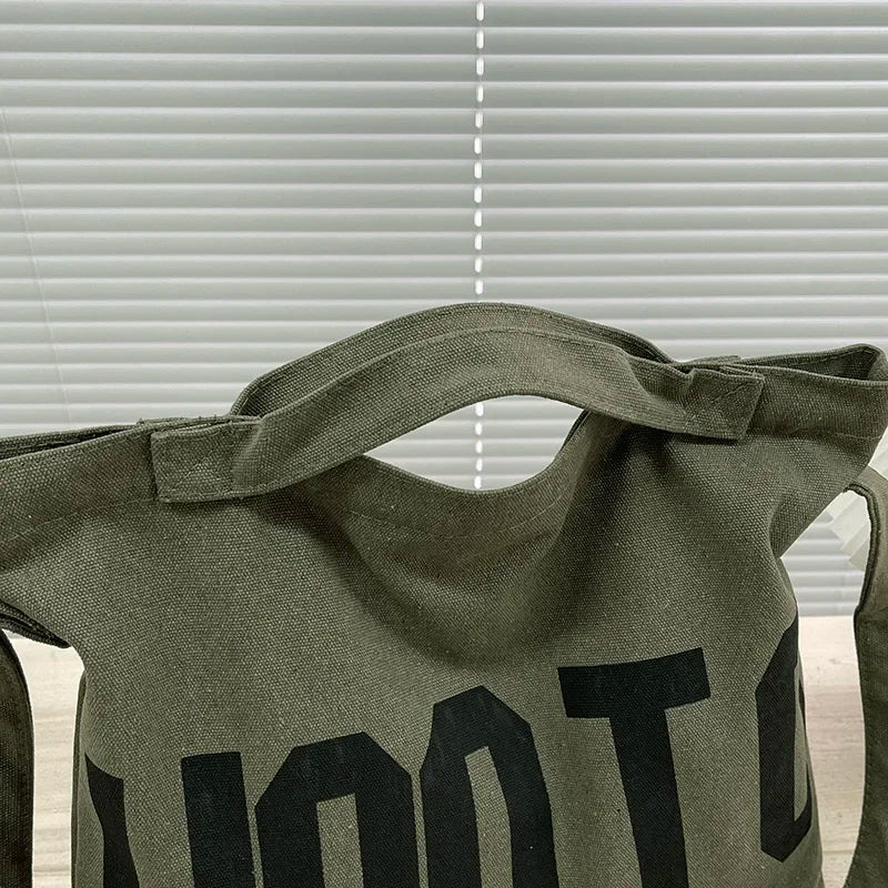 Large Canvas Tote Bag – Letter Print Crossbody Shoulder Bag