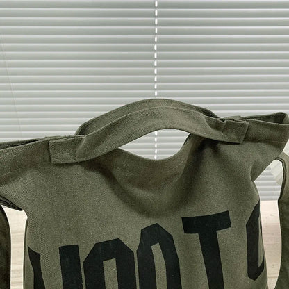 Large Canvas Tote Bag – Letter Print Crossbody Shoulder Bag