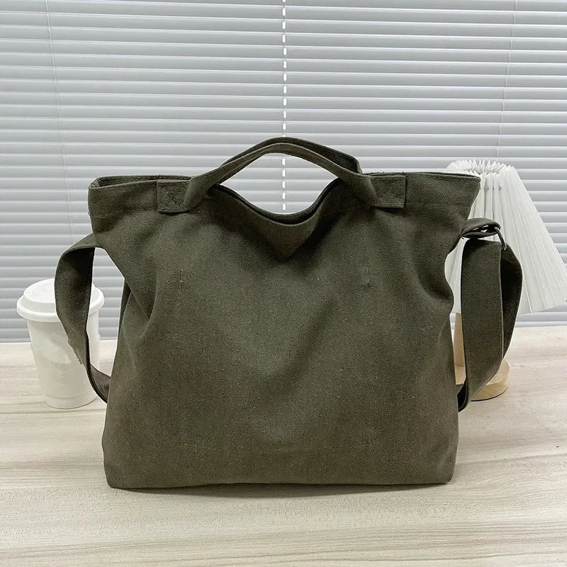 Large Canvas Tote Bag – Letter Print Crossbody Shoulder Bag