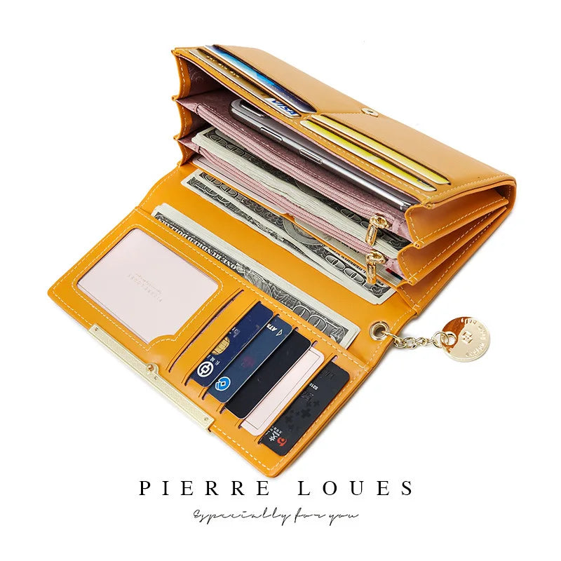 Women S Long Purse Pure Color Simple Large Capacity Mobile Phone Storage Multi-Function Hand