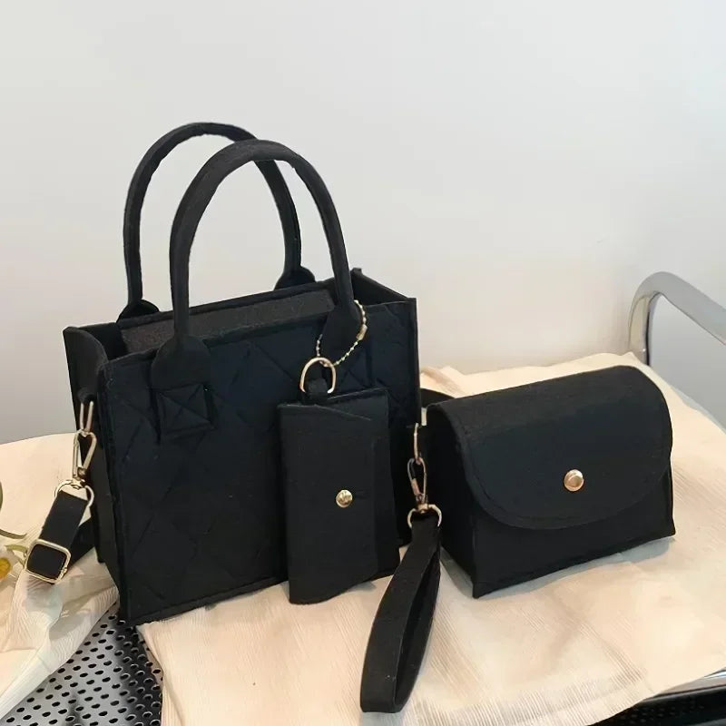 Embossed Women's Handbag 3-Piece Set – Tote, Crossbody & Card Holder