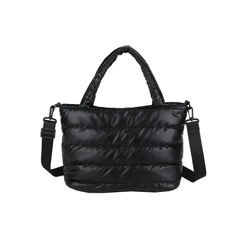 Puffer Quilted Tote Crossbody Bag with Wide Shoulder Strap
