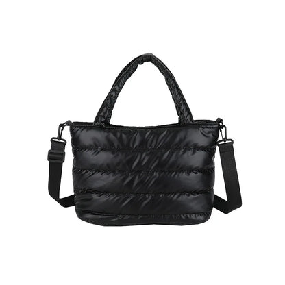 Puffer Quilted Tote Crossbody Bag with Wide Shoulder Strap