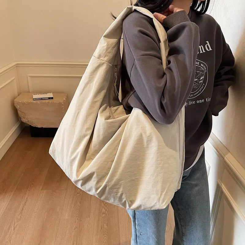 Nylon Tote Bag for Women – Large Casual Shoulder Bag with Zipper