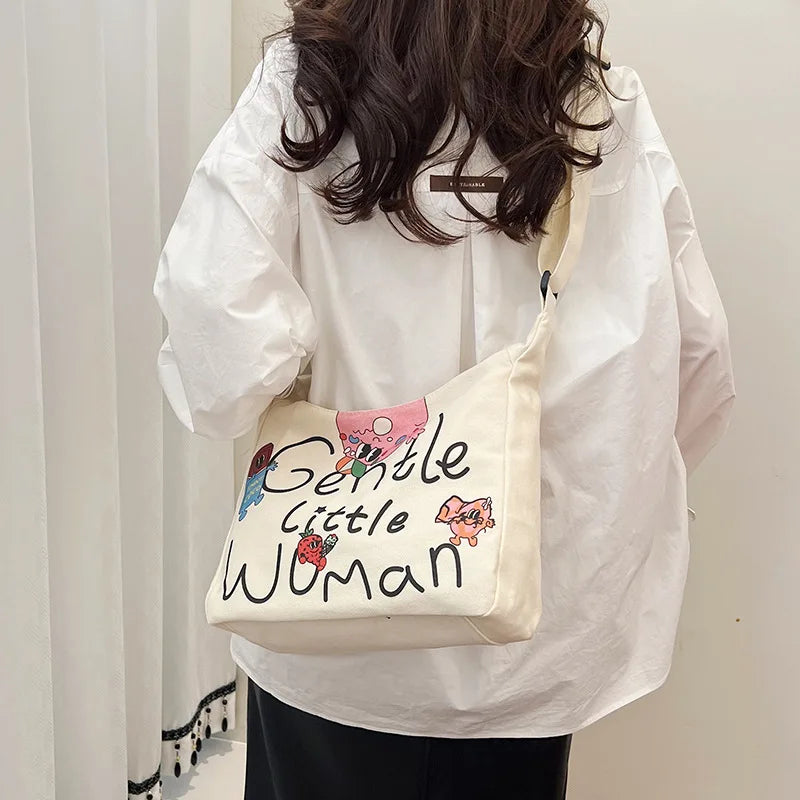 Gentle Woman Canvas Shoulder Bag – Large Crossbody Tote