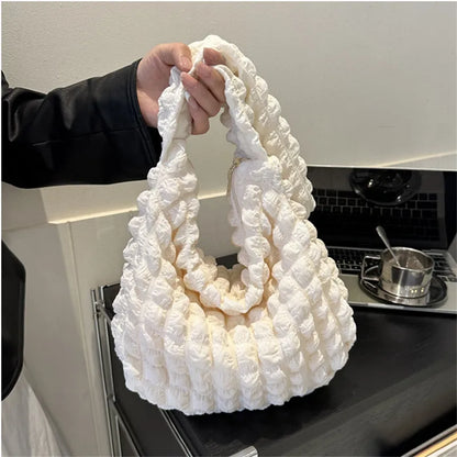 Quilted Pleated Shoulder Bag – Large Capacity Hobo Handbag