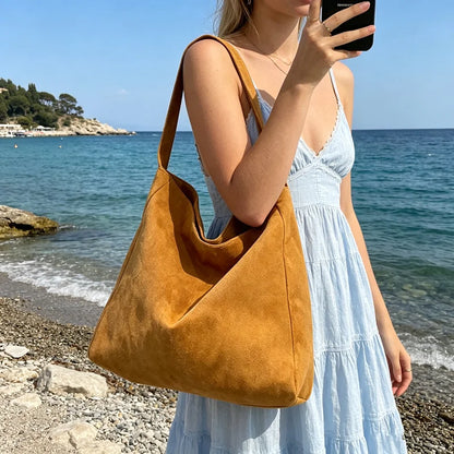Effortlessly Chic Oversized Suede Tote Bag Soft Slouchy Design Spacious Handbag Shoulder Bags Women