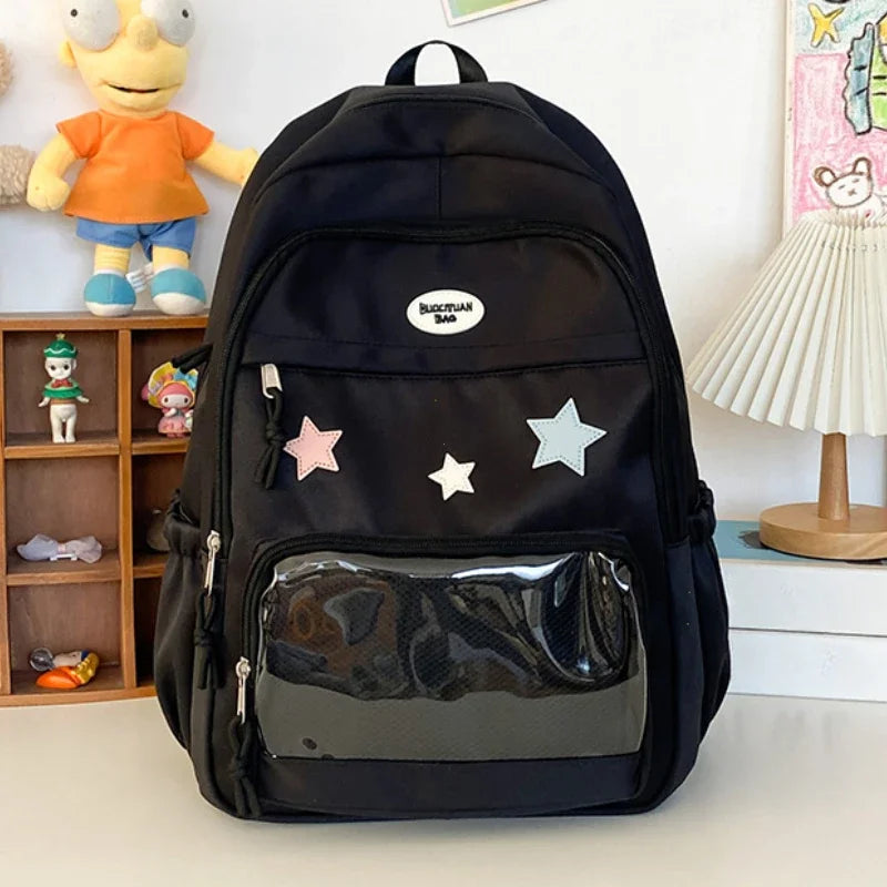 Japanese Y2k Kawaii Star Transparent Backpack Women Students Casual Aesthetic Schoolbag Girl