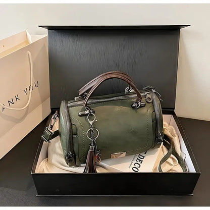 Homefish Large Capacity Shoulder Bag Women Tassel Decoration Detachable Chain Boston Handbag