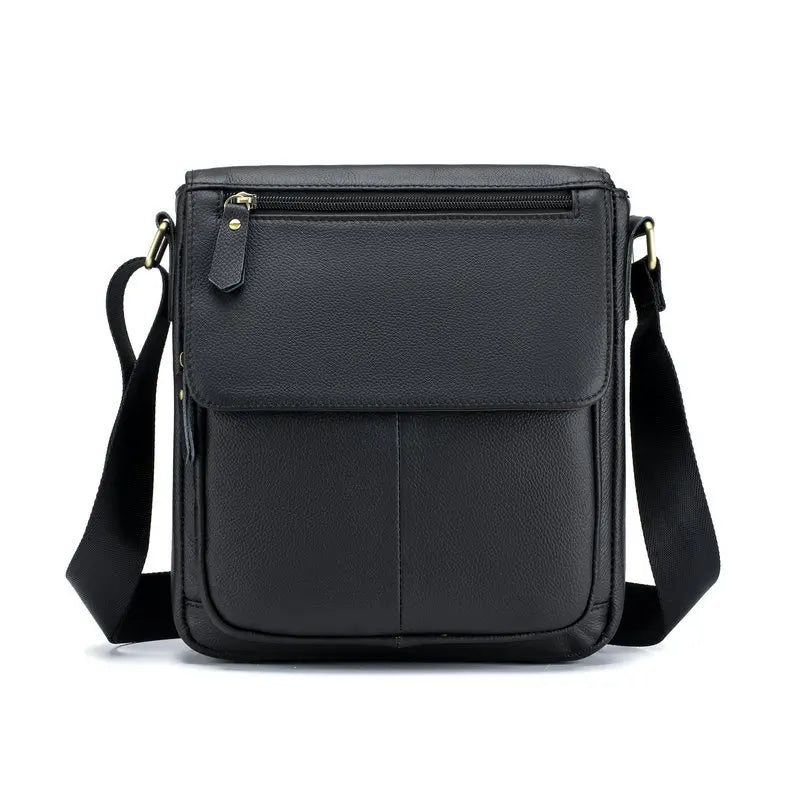 Head Layer Cowhine Retro Cover Type Diagonal Cross Bag Commuting Large Capacity Real Leather Men S