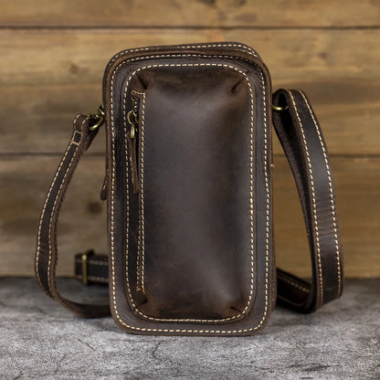 Crazy Horse Leather Men S Crossbody Waist Bag Vertical Cowhide Genuine Leather Men S Retro Unique