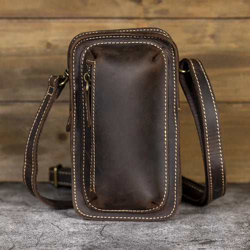 Crazy Horse Leather Men S Crossbody Waist Bag Vertical Cowhide Genuine Leather Men S Retro Unique