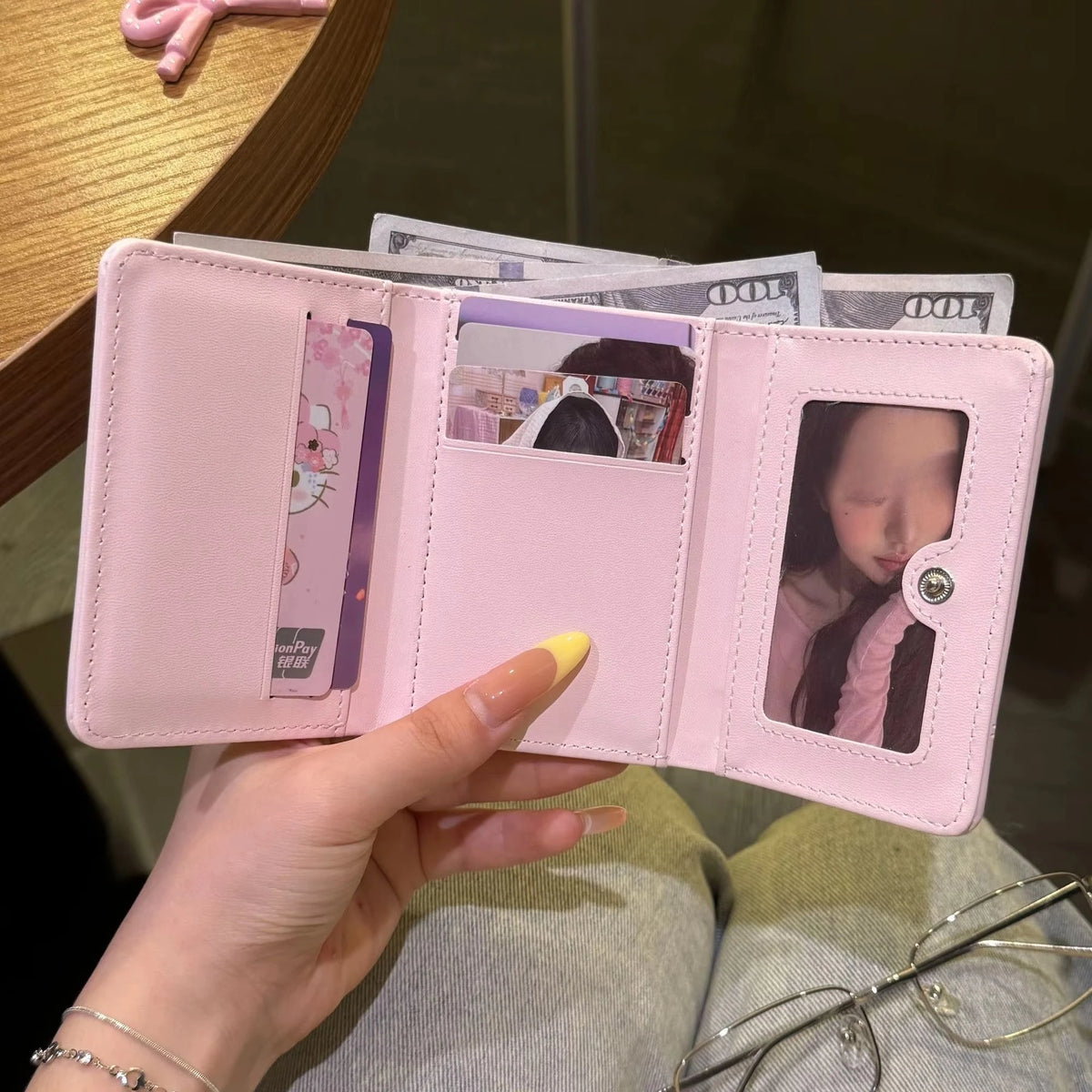Korean Style Simple Love Bow Short Wallet Female Cute Large Capacity Card Holder Girl Heart