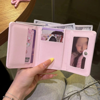 Korean Style Simple Love Bow Short Wallet Female Cute Large Capacity Card Holder Girl Heart