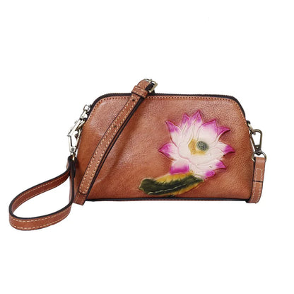 Head Layer Cowhine Diagonal Cross Bag Retro Embossed Women S Handbag Large Capacity Multi-Function