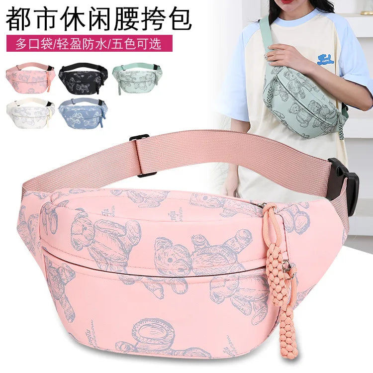 Cute Little Bear Crossbody Bag Women Casual Oxford Fabric Large-Capacity Single-Shoulder Waist Bag