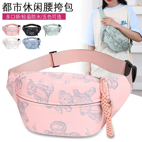 Cute Little Bear Crossbody Bag Women Casual Oxford Fabric Large-Capacity Single-Shoulder Waist Bag