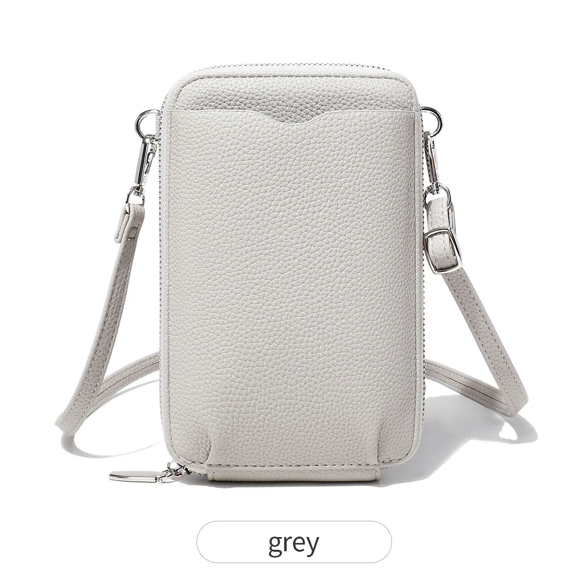 Lychee-Patterned Soft Leather Vertical Zipper Mobile Phone Bag Large-Capacity Women S