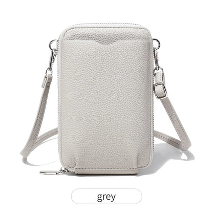 Lychee-Patterned Soft Leather Vertical Zipper Mobile Phone Bag Large-Capacity Women S