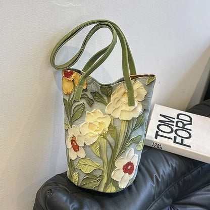 Floral Canvas Tote Bag for Women – Large Capacity Shoulder Bag