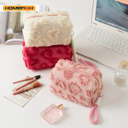 Homefish Makeup Bags Handle Soft Travel Cosmetic Storage Bag Portable Love Print Organizer Pencil