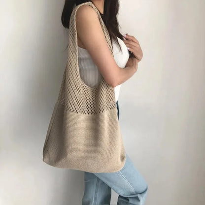Knit Mesh Tote Bag – Large Hollow-Out Women's Shoulder Bag