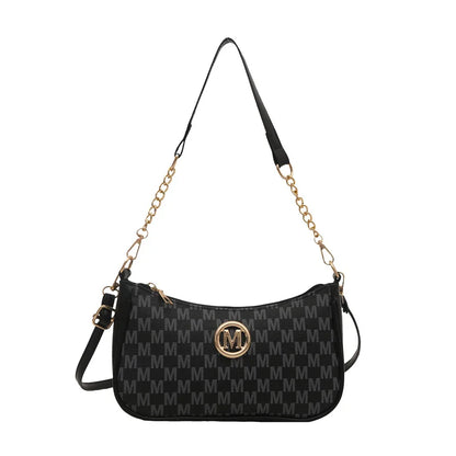 Crossbody Shoulder Bag with Gold M Logo & Chain Strap